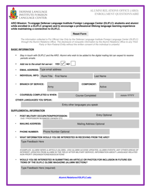 DLIFLC Alumni Relations Enrollment Questionnaire