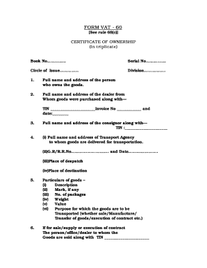VAT Certificate of Ownership