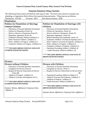 Ohio Domestic Relations Filing Checklist