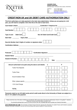 University of Exeter Payment Authorization Form
