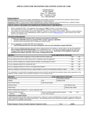 UnitedHealthcare Transition or Continuation of Care Application