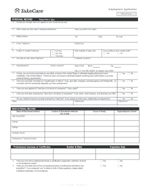 TakeCare Employment Application