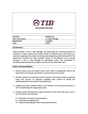 Sales Coordinator Job Description Form