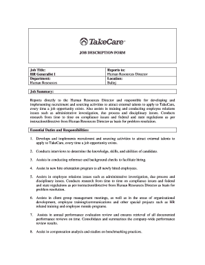 HR Generalist Job Description Form