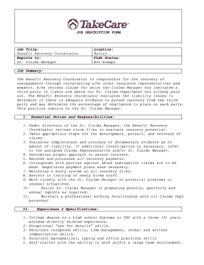 Benefit Recovery Coordinator Job Description Form