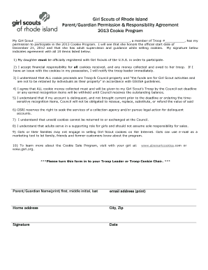 Girl Scouts Cookie Program Permission Agreement