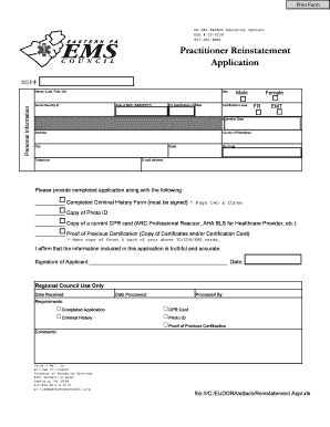 Pennsylvania EMS Practitioner Reinstatement Application