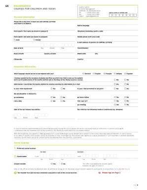 Goethe-Institut Child and Teen Course Registration Form