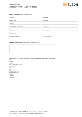 Avadis Super Interest Application