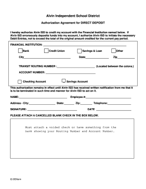 Alvin ISD Direct Deposit Authorization