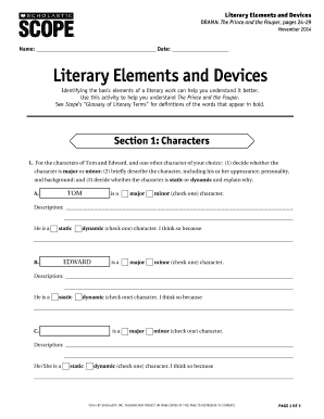 Literary Elements and Devices Worksheet