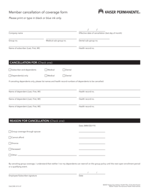 Member Cancellation of Coverage Form