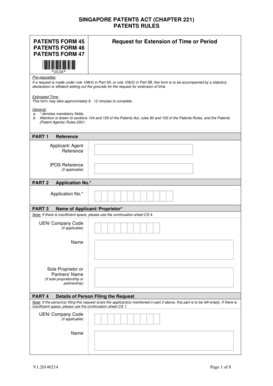 Singapore Patents Form 45 Request for Extension of Time or Period