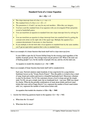 Algebra Worksheet: Standard Form of Linear Equations