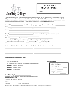 Sample request letter for form 137 - TRANSCRIPT REQUEST FORM - Sterling College