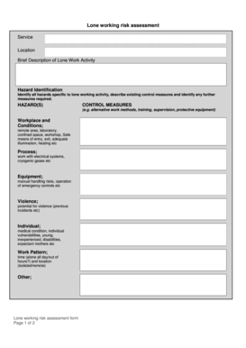 Lone Working Risk Assessment Form