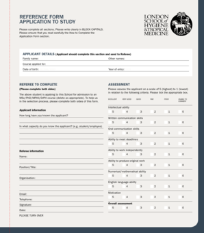 Application to Study Reference Form