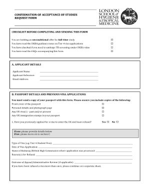 Confirmation of Acceptance of Studies Request Form