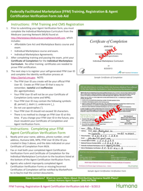FFM Agent Certification Verification Form