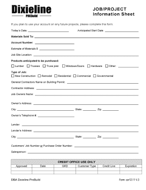Job Project Information Sheet