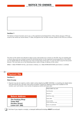 Notice to Owner for Parking Charge Notice