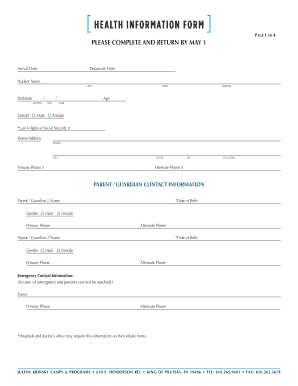 Julian Krinsky Camps Health Information Form