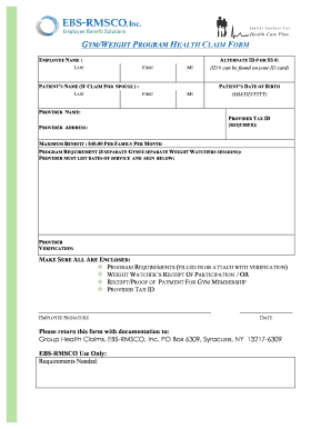 Gym Weight Program Health Claim Form