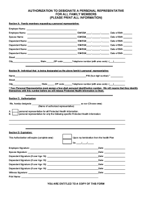 Hipaa release form for family members - Authorization to designate a personal representative for ... - gst boces