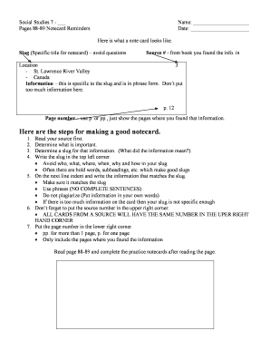 Social Studies 7 Notecard Template