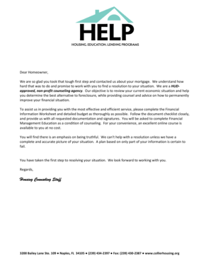 Foreclosure Mitigation Counseling Agreement