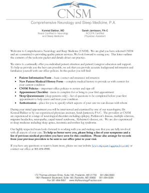Patient Information Form for Neurology and Sleep Medicine