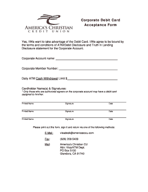 Corporate Debit Card Acceptance Form