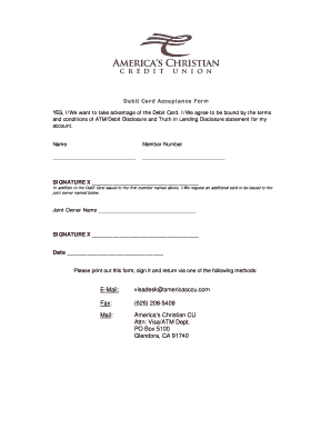 Debit Card Acceptance Form