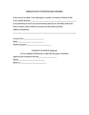 Designation of Beneficiary for Credit Union Shares