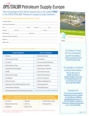 Petroleum Supply Europe Directory Listing Form