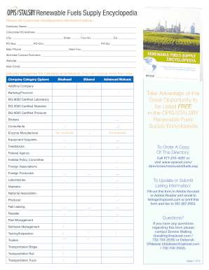 Renewable Fuels Supply Encyclopedia Listing Form