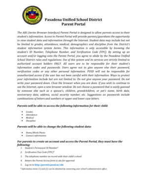 PUSD Parent Portal Access Form