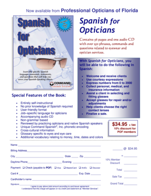 Spanish for Opticians Order Form