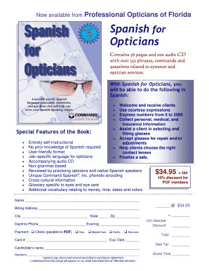 Spanish for Opticians Order Form