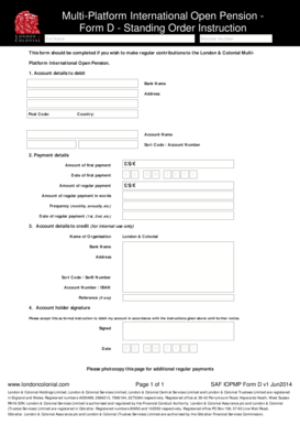 Multi-Platform International Open Pension Standing Order Instruction