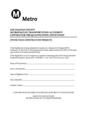 Sample bid documents for construction - Other than Construction Projects application - Metro