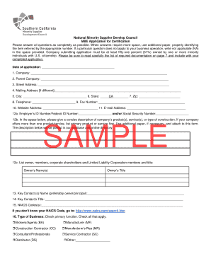 Minority Business Enterprise Certification Application