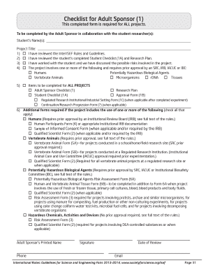 Adult Sponsor Checklist for Science Research Projects