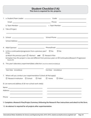 Student Checklist for Science Projects