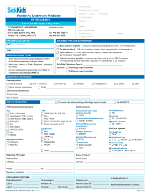 Cytogenetics Laboratory Requisition Form