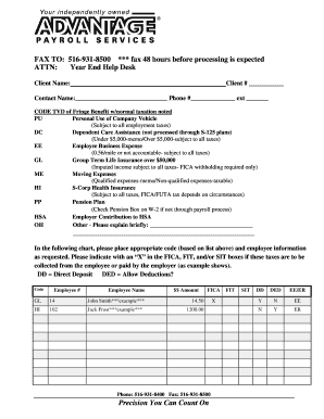Year End Fringe Benefit Form