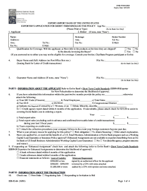 Exporter's Application for Short-Term Single-Buyer Policy