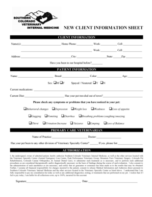 Veterinary Client Information and Authorization Form