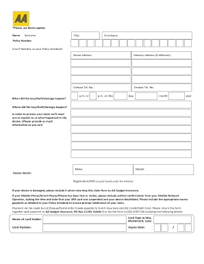 AA Gadget Insurance Claim Form