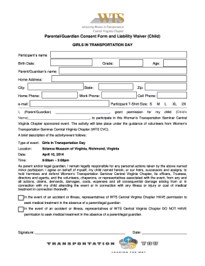 Letter of consent sample - Parental/Guardian Consent Form and Liability Waiver (Child) - wtsinternational